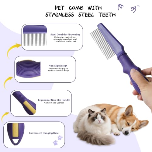 2PCS Pet Grooming and Deshedding Brush Tools | 2-In-1 Double-Sided Dogs Cats Brush for Shedding and Bathing, Pet Shedding Comb for Removes Loose Long and Short Haired - color: Purple