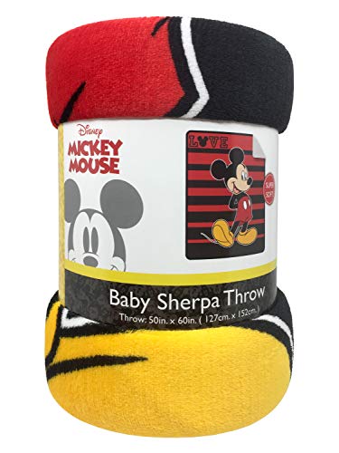 Jay Franco Disney Mickey Mouse Love Sherpa Throw Blanket - Measures 50 x 60 inches, Kids Bedding - Fade Resistant Super Soft - (Official Disney Product) - color: Multi - Mickey Mouse