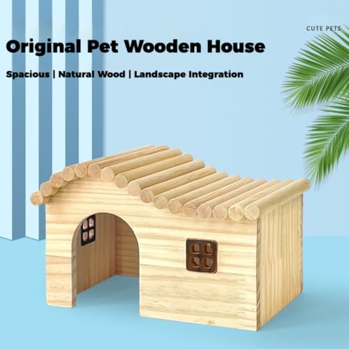 Hamster Wood Hideout Hut with Window Small Animal Wooden House for Rat Dwarf Hamster (Small) - size: Small