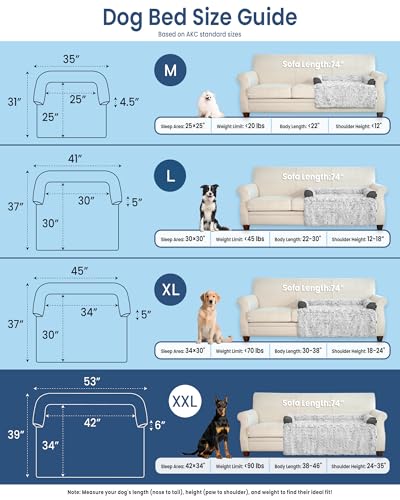 Calming Extra Large Dog Bed for Couch, 53 x 39.3 inch Removable Couch Cover for Dogs Washable, Non-Slip Fluffy Plush Dog Sofa Mat for Furniture Protector - Grey - color: Grey, size: 53"L x 39"W x 5"Th