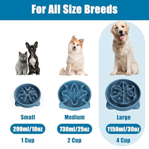 Slow Feeder Dog Bowls Large Breed, Dog Food Bowl Large Anti-Choking Bloat Stop Puzzle Healthy Eating Bowl (Blue, 4 Cup) - color: Blue, size: 4 Cup