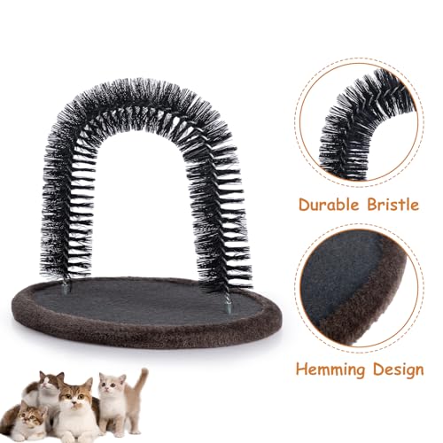 Hollypet Cat Self Back Grooming Hair Cleaner Scratcher Toy Cat Arch Brush | Cat Self Grooming Massager and Scratcher Toy Cat Arch Brush for Back Grooming, Hair Cleaner Pads - color: Dark Brown