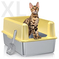 Stainless Steel Cat Litter Box, XL High Sided Open Top Litter Pan, 1 Scoop | Extra Large Litter Box for Big Cats, High Sides, Anti-Urine Leakage, Non-Stick, Odor-Free, Easy Clean, Reduce Litter Tracking - color: 21 - Yellow (Pack of 1)