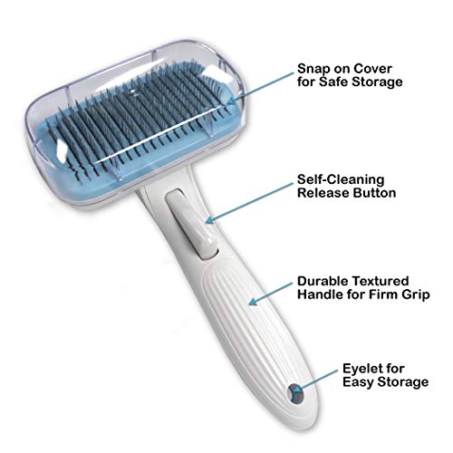 Pets First Premium Dog Brush & CAT Brush Self Cleaning Dog Slicker Hair Brush Easy to Clean Best Pet Grooming Brushes Shedding Grooming Tools for Dogs and Cats. Beautiful Gift for the Groomer!
