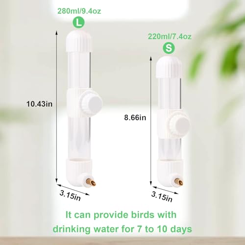 Hypeety Leak-Proof Bird Water Bottle for Cage Clear No Spill Bird Dispenser | Automatic no-drip bottle, with spring valve, 7.4 fl oz/220 ml, white, for small parrots/budgies/cockatiels/lovebirds/parakeet - size: 7.4 oz/220 ml