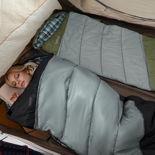 Cotton Flannel Lined Sleeping Bag for Adults Teens Kids, Cold Weather & Warm, 3 Seasons, Lightweight Compact Camping Essentials Equipment, Hiking, Outdoor, Travel - color: Black Grey