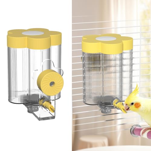 8.4 Oz No Mess Bird Water Feeder, Auto Parrot Cage Water Dispenser (Yellow) | Magnetic Mount, Drip-Free, Easy Top Refill, Mount Inside or Outside Cage, for Parakeets Cockatiels Budgies Lovebirds Canary - color: Yellow