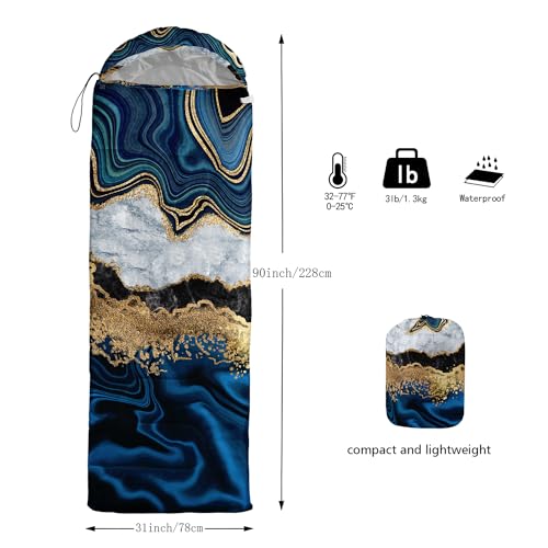 Sleeping Bags for Adults and Kids Backpacking Camping Sleeping Bags for Girls and Boys Lightweight Waterproof Cold/Warm 3-Season - color: Blue Gold Marble