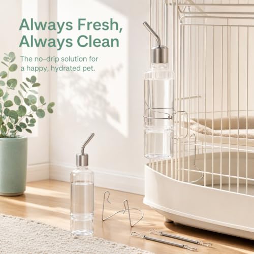 2Pcs No-Leak Pet Water Bottles - Easy Install Hanging Dispensers for Rabbits, Chinchillas, Guinea Pigs, Transparent Design, Durable Materials