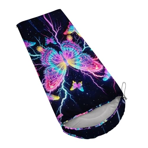 QOOMO Camping Sleeping Bags,3 Season Warm & Cool Weather,Lightweight,Waterproof Sleeping Bags for Adults & Kids,Traveling,and Outdoors,Camping Gear Equipment - color: neon butterfly