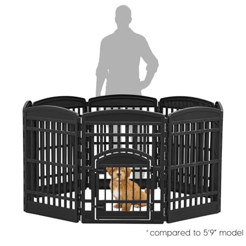 IRIS USA 8-Panel Dog Playpen, Pet Enclosure, Black | Pet Containment, Multi-Shape Setup, Flexible Boundary, Custom Pen Configuration, Tool-Free Assembly, Secure Door Latch - color: Black, size: 8 Panel - 34" H