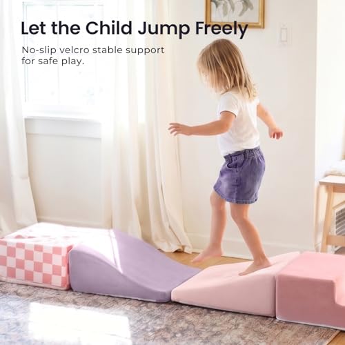 Tiny Land Soft Foam Climbing Blocks for Toddlers, 6-Piece Foam Blocks - color: Pink Pastel