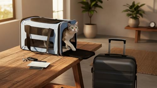 Cat Carrier Soft-Sided Travel Bag for Medium to Large Cat Over 15lbs | Small Puppy Dog Carry Crate 12 Pounds, Top Entry, Breathable Mesh, Pet Kitten Rabbit Cage Bag Transport Kennel Collapsible - color: Navy