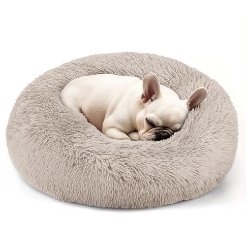 Dogs Bed for Small Dogs, Anti-Anxiety Washable Round Bed (Brown, 24.0" L x 24.0" W x 8.0" Th) - color: Brown, size: 24.0"L x 24.0"W x 8.0"Th