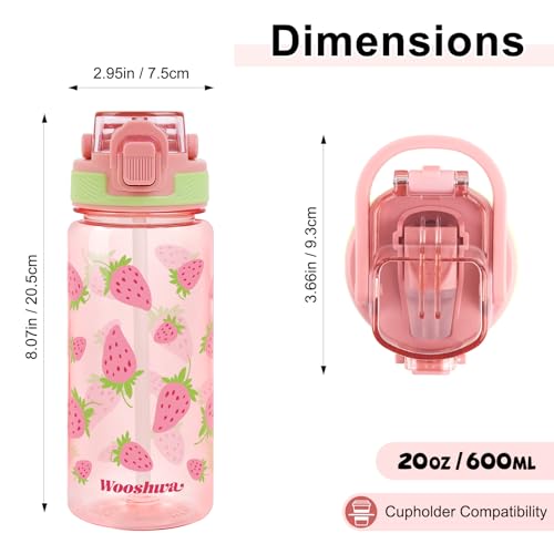 Kids Water Bottle for School, 20 Oz Plastic Water Bottle, 1 Pack | Silicone Spout, Pop-Up Cover, BPA Free & Dishwasher Safe, Strawberry - color: Strawberry, size: 20 Ounces