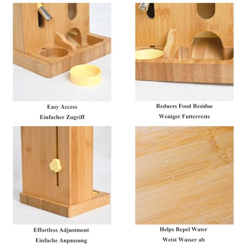 Bamboo Wooden Hamster Water Bottle Stand & Food Bowl, 2-in-1 Feeder