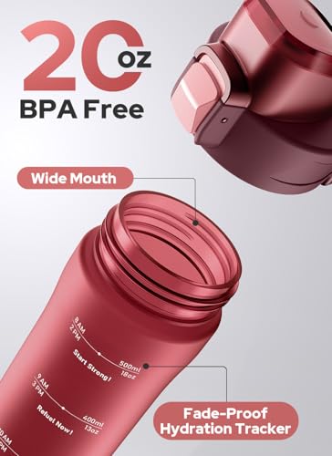 Opard Zip 20oz Plastic Water Bottle Dishwasher Safe, Leakproof Flip-Top Lid, BPA Free Tritan, Wide Mouth Reusable Kids Water Bottle for School Hiking Commuting Outdoor Travel and Gym - color: Cranberries Red, style: 20 oz - Fast Flow