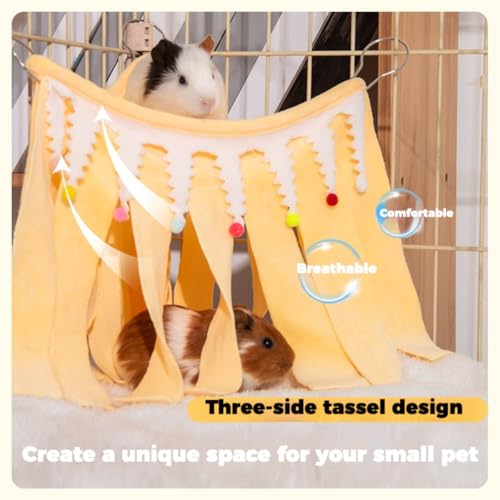 Guinea Pig Corner Hideout Rabbit Hanging Fleece Toy (Pink,Small) | Small Animal Hideout Hammock with Tassel, Soft Hanging Corner Fleece Toy, Hideaway for Hamster Chinchilla Hedgehog Ferret - color: Pink, size: Small