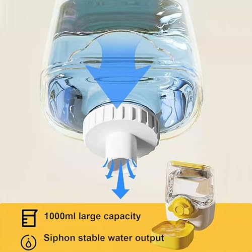 35oz Rabbit Water Bottle, Pet Hanging Automatic Water Dispenser for Small Animal Ferret Guinea Pig Chinchilla Dog Cat (Cage Grid Spacing 1.2''-2.1'') (Yellow)
