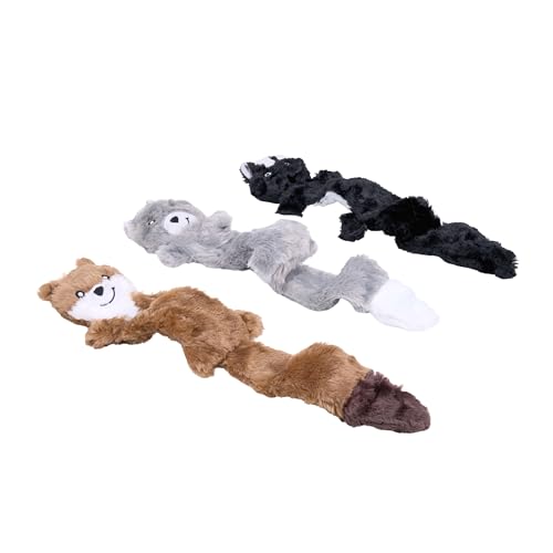 ZippyPaws Skinny Peltz No Stuffing Dog Toy Pack to Keep Them Busy - 18" | For Medium and Large Dogs, Squeaky Pet Toys, Unstuffed Chew Toys, Soft Plush Variety Pack, Weasel, Skunk, and Wolf - style: Weasel, Skunk, Wolf - Large (3-pack)