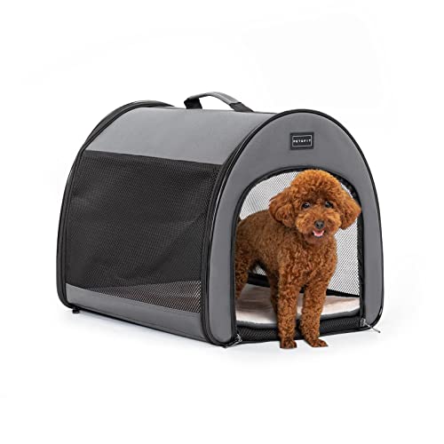 PETSFIT Portable Dog Crate, Travel Dog Crate - 19 Inch Lightweight, Roomy, Easy to Set Up, Sturdy Collapsible Dog Kennel with Thick Mat, Grey - color: Grey, size: 16.5"L x 16.0"W x 19.0"H