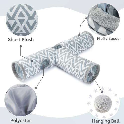 JanYoo Plush Rabbit Hideout Bunny Tunnel and Tube 3 Ways Guinea Pig Tunnel | 47'' Collapsible Cat Toys with Interactive Ball for Indoor Kittens Rabbits Ferret Guinea Pigs Pet Accessories