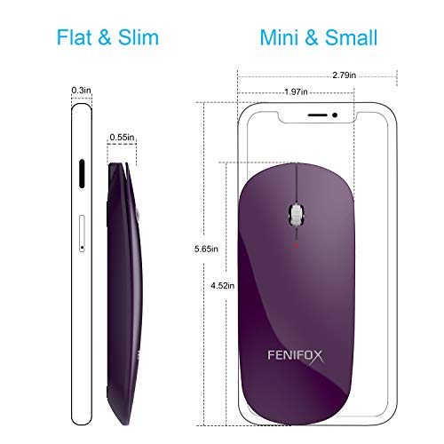 FENIFOX Bluetooth Mouse Slim, Whisper-Quiet Mini Flat Portable Mobile Mice Rechargeable Compatible with Laptop,PC,Android Windows Tablet - Deep Purple | Flat, Portable, Whisper Quiet, 3 Buttons Design , 2400 DPI Precision for iPad Laptop MacBook Tablet iP