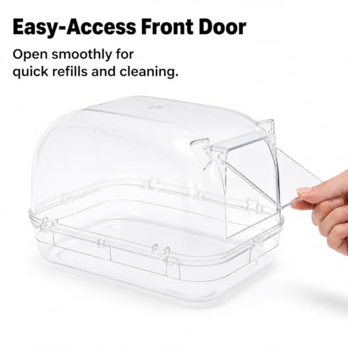 Large Chinchilla Dust Bath House, 11 in Clear Enclosed Hideout | Lift-Off Lid, Raised Rim And Wide Base, For Adult Chinchillas, Dust Baths And Enclosed Hideout Use