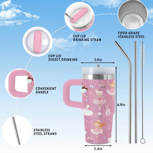 Dance 14 oz Water Bottle, with Handle Straw, Insulated Coffee Cup | 14oz Stainless Steel Travel Sports Tumbler, Reusable Leak proof Vacuum Mug, Christmas Birthday Dancers Gift for Daughter - color: Dance