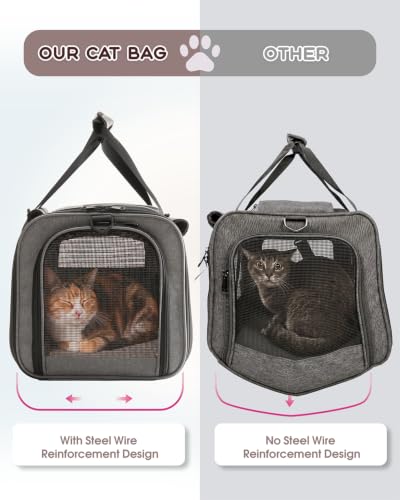 Cat Carrier for Cats up to 20lbs, Soft-Sided Privacy Protection | Top Load Transport Medium to Big Kitten Small Puppy Dog Crate, Mesh Carry Bag with Unique Side Bag, Air Car Travel, Grey - color: Grey