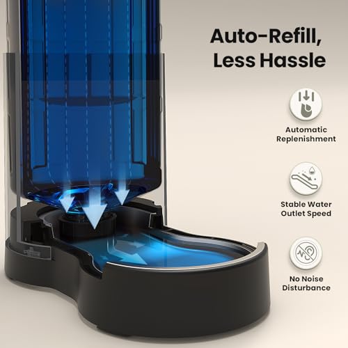 CZPET Dog Water Bowl Dispenser 8L, Wider Mouth Gravity Refilling (Black) | With Stainless Steel Bowl Gravity Waterer, Large Capacity and Drinking Area Noise-Free for Pets - color: Black