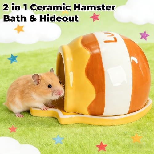 Honey Hamster Hideout, Ceramic Small Pet Hideaway House, Guinea Pig Habitat Decor, Cute Syrian Hut, Chinchilla Cage Accessories for Dwarf Hamsters, Mice, Rats, Toads
