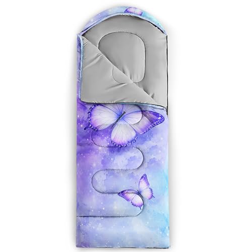 QOOMO Camping Sleeping Bags,3 Season Warm & Cool Weather,Lightweight,Waterproof Sleeping Bags for Adults & Kids,Traveling,and Outdoors,Camping Gear Equipment - color: Watercolor Butterfly 10