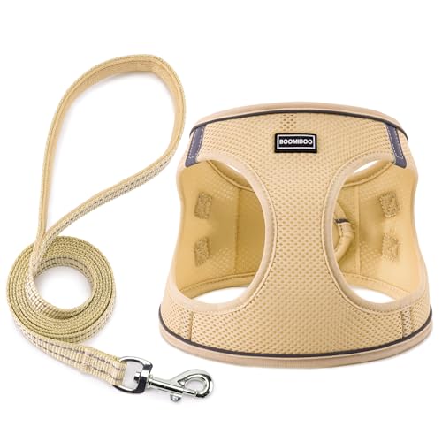 Dog Harness with Leash Set, Step-in Adjustable Puppy Pet Vest, Beige XXS | Lightweight Breathable Air Mesh, Night Safety Reflective, No Pull Puppy Vest Harnesses for Small Medium Large Dogs, Cats - color: Beige, size: XXS(Chest:10"-12")