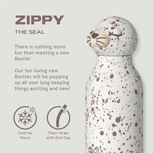 asobu Bestie Bottle Insulated Stainless Steel Water Bottle with Detachable Soft Animal Head Fun Drinking For Kids and Teens with Flexible Reusable Straw 16 Ounce (Seal White) - color: Seal White