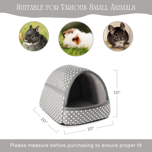 Guinea Pig Hideout with Cuddle Pouch - Washable Dwarf Rabbit Bed, Durable Fabric with Soft Lining - Small Animal Cage Accessories - Grey Dot - color: Grey