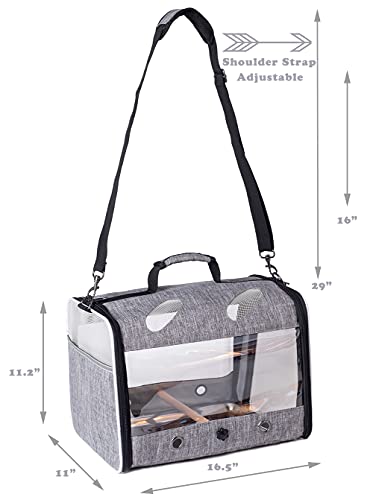 Bird Travel Carrier with Stand Perch, Breathable Bird Carrier Cage Parrot Carrier for Hiking, Airline Approved - color: Grey