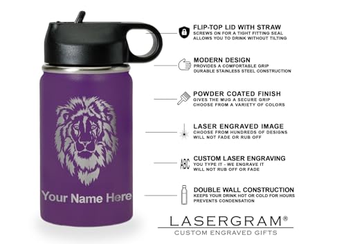 LaserGram Personalized 12oz Water Bottle, Snail (Dark Purple) | Engraved Gift, Vacuum Insulated Stainless Steel, Flip-Top Straw Lid, Laser Engraved With Your Name - color: Dark Purple, size: 12 Ounces