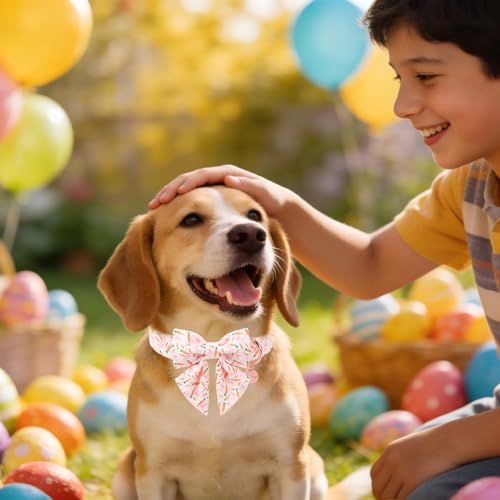 Easter Dog Collar with Bow Tie, Cotton Bunny Bowtie for Large Girl Boy Dog, Cute Rabbit Pet Collar with Metal Buckle, Gift, XS - color: EasterCarrot&Bow CSB, size: XS