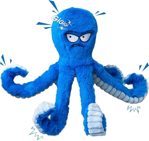 Large Dog Toys, Squeaky Dog Toy, Stuffed Crinkle Blue Octopus Toys 2 Pack | Tough Soft Fabric, Interactive Tug of War Puppy Chew Toys for Teething, Birthday Gift for Pet, Training Reward - color: Blue Octopus 2pack
