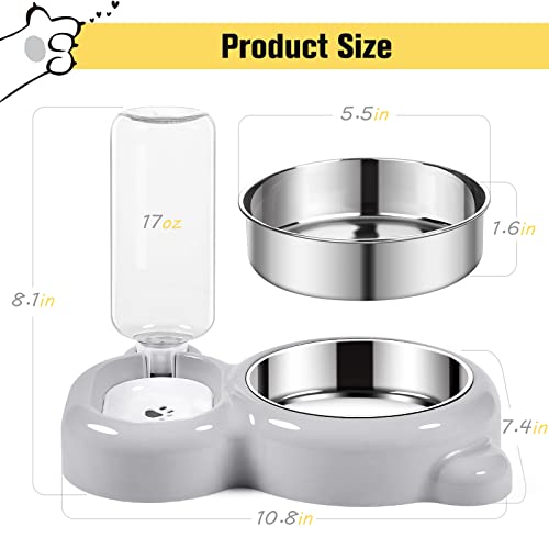 Dog Bowls, Cat Food and Water Bowl Set with Water Dispenser and Stainless Steel Bowl for Cats and Small Dogs - Grey - color: Grey