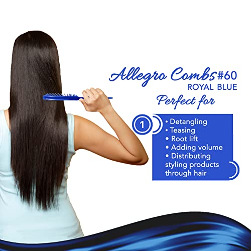 Allegro Combs 60 Parting Three Row Combs Salon Hairstylist Hairdresser Detangle Combs For Natural Hair And Wigs For Curly Hair Made In The Usa 2 Pcs. (Royal Blue) - color: Royal Blue