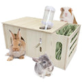 Hamiledyi Guinea Pig Hideout with Hay Feeder and Water Bottle Natural Wooden Chinchilla House Bunny Castle Small Animal Hideout for Rabbit Chinchilla Bunny and Guinea Pig
