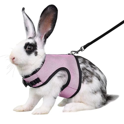 Pink Rabbit Harness and Leash Set Ferret Harness Bunny Vest, S | Quick-release, Breathable, Escape Proof, Suit For 1-2 Months Rabbit Ferret Guinea Pig Small Animals - color: Pink, size: S