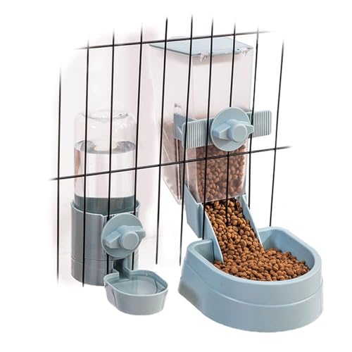 Oncpcare Rabbit Food and Water Bowl Set for Cage - Small Animal Food Dish for Rabbits, Ferrets, Cats, Birds - color: Blue