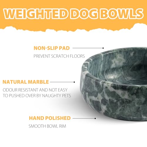 Karibiber Natural Marble Dog Bowl, 5lbs Non-Slip Cat and Dog Food Bowl Dish, Non-Tipping Weighted Puppy Pet Dish, Durable Food and Water Bowls, Easy to Clean, Holds 4 Cups(Indian Green) - color: Indian Green, size: S