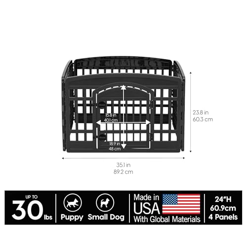 IRIS USA 4-Panel Dog Playpen, Pet Enclosure, Black | Pet Containment, Configurable Layout, Multi-Shape Setup, Custom Pen Configuration, Stable Non-Tip Base, Tool-Free Assembly - color: Black, size: 4 Panel - 24" H