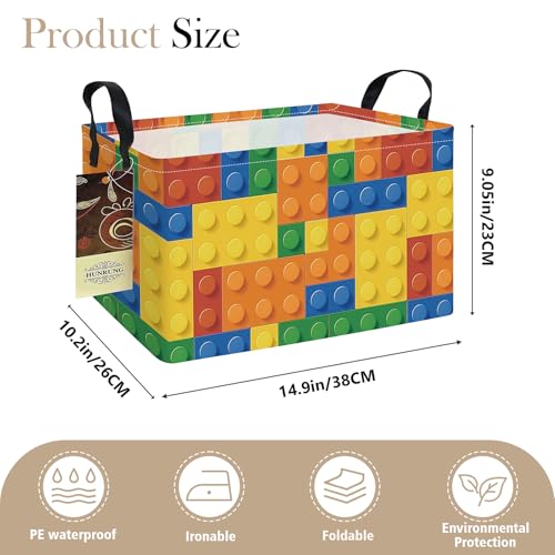 Rectangle Foldable Storage Basket Handles For Home, Colorful Blocks | Waterproof canvas material, reinforced handles, perfect for shelf use, organizes clothes, daily items and pet supplies - color: REC-Colorful Blocks
