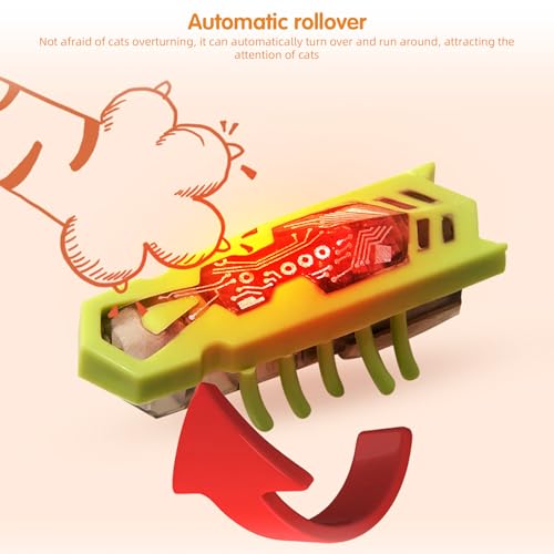 XCZAP Cat Electric Toy Bug – Automatic Rolling Interactive Cat Toy (2-Pack)(PC-Green Red) - color: PC-Green Red