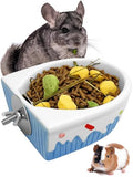 Chinchilla Food Bowl Ceramic Guinea Pig Cage Feeder Hanging Bunny Food Dish Small Animal Feeding Bowls for Syrian Hamster Ferret Gerbils (Blue) - color: Blue